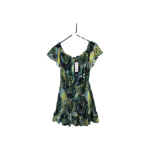 NWT BeBe Blue/green Tropical Elastic Waist Scarfy Mini Dress. Ladies Size Small